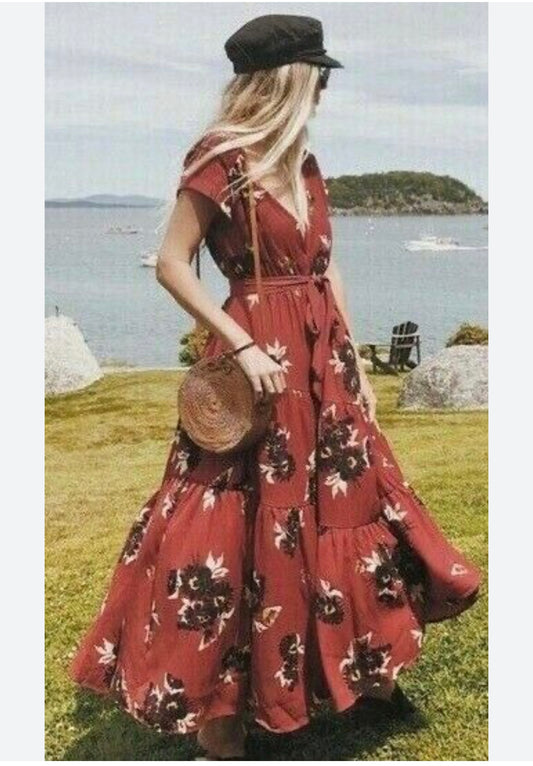 Free People Red Floral Maxi Dress - 6