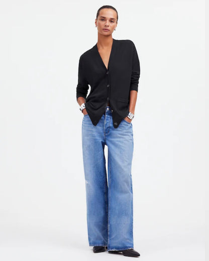 Madewell Black Merino Wool Boyfriend Cardigan - XS