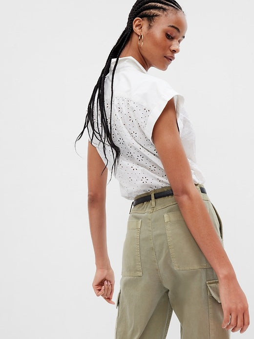 Gap White Eyelet Button Down - Medium