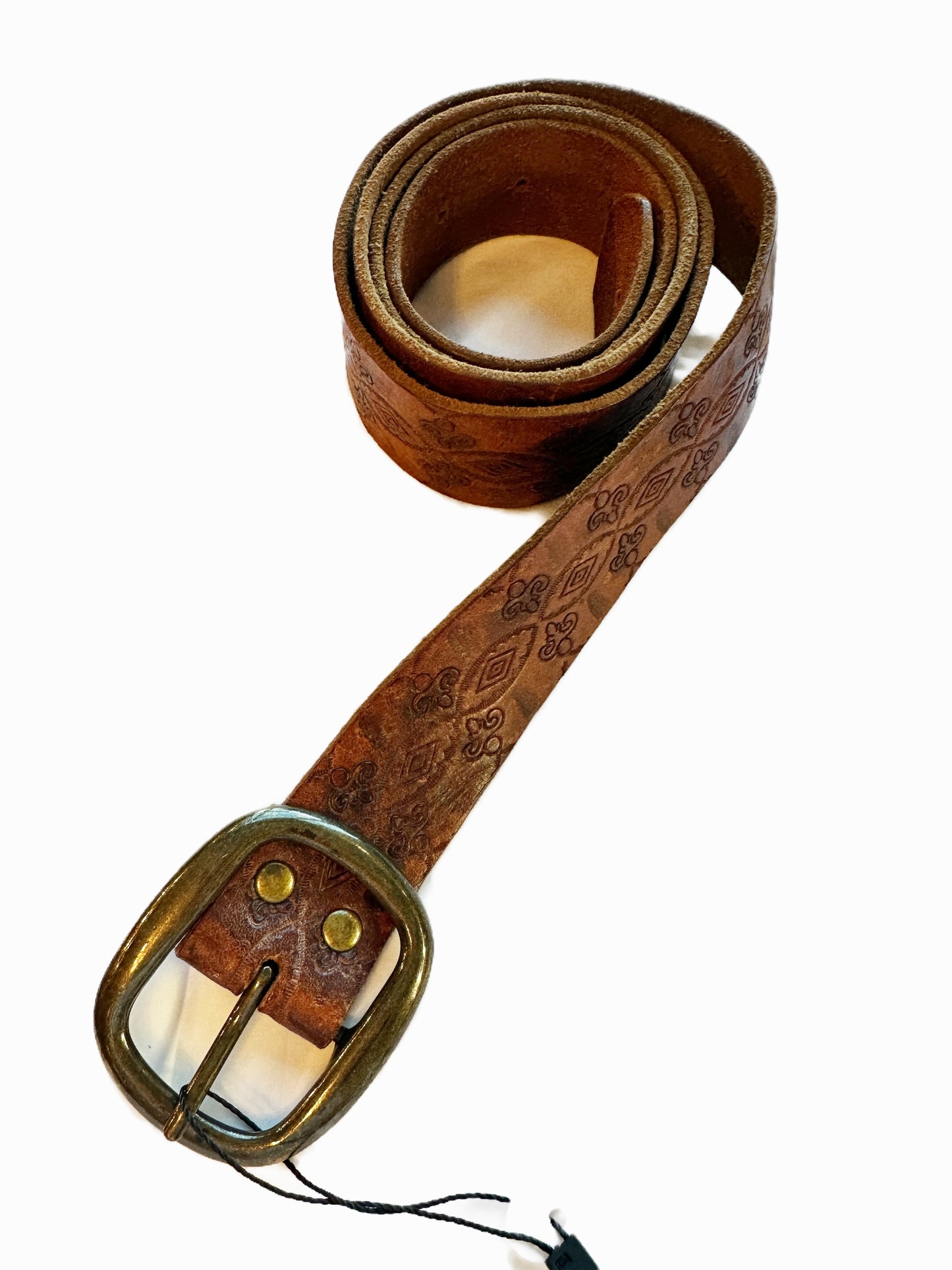 Gap Y2K Brown Tooled Leather Belt - Large
