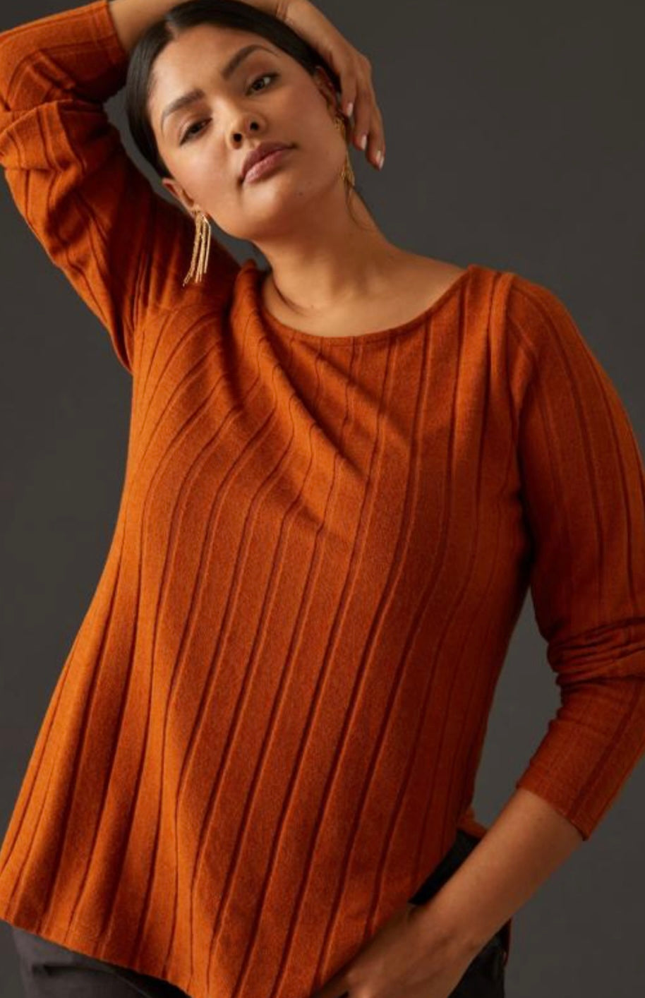 Anthropologie Brown Ribbed LS Top - XS