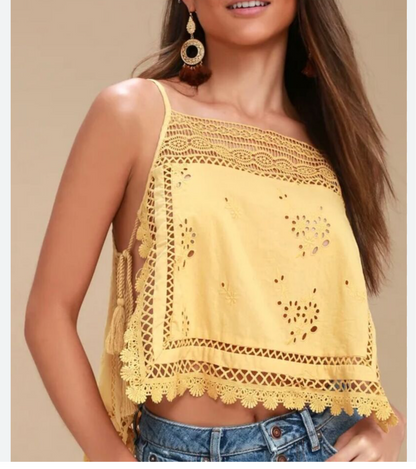 Free People Yellow Eyelet Tank - Medium