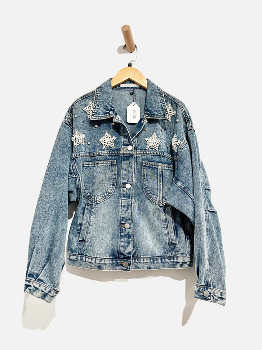 Veveret Star Beaded Denim Jacket - Small