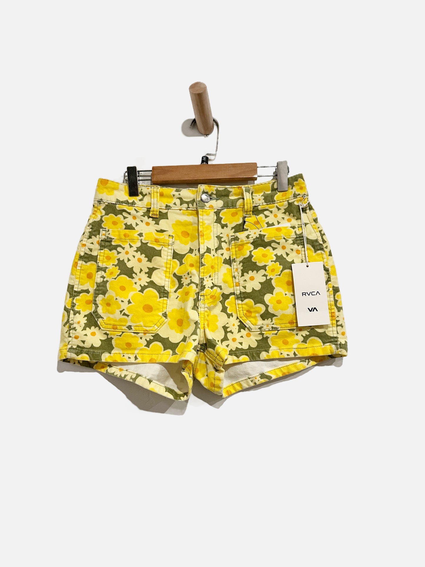 RVCA Green and Yellow Corduroy Floral Shorts - 26