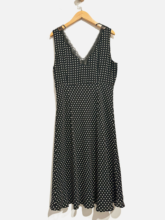 Ann Taylor Loft Y2K Black and White Polka Dot Midi Dress - 8