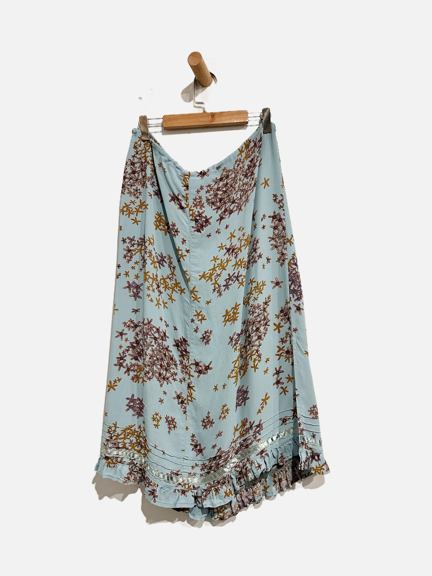 Vintage Y2K Cute Options Baby Blue Floral Midi Skirt - Small