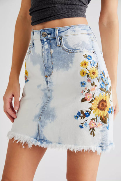 Driftwood Denim Embroidered Skirt - 26