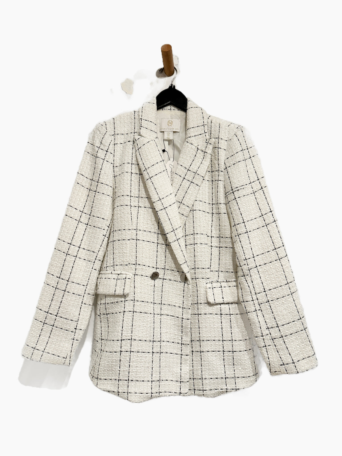 House of Harlow White and Black Plaid Blazer - Small