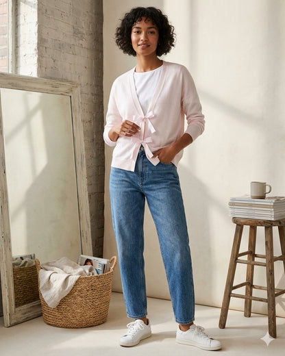 J.Crew Bow-Front Cardigan Sweater in Heather Pink - Small
