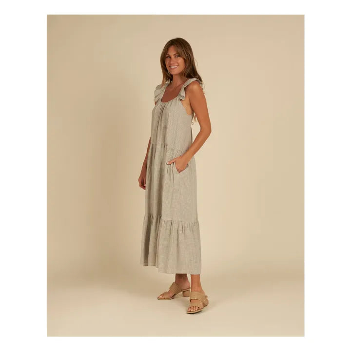 Rylee + Cru Green and White Gingham Midi Dress - Small