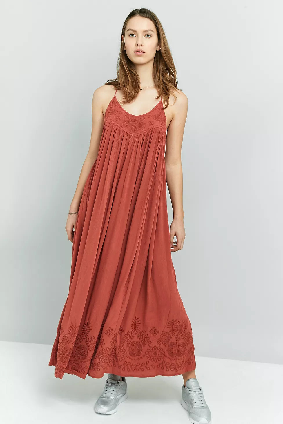 Free People Elaine Embroidered Racerback Maxi Dress - XS