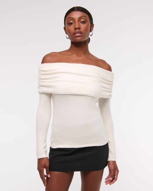 Abercrombie & Fitch Cream Foldover OTS Sweater - Medium