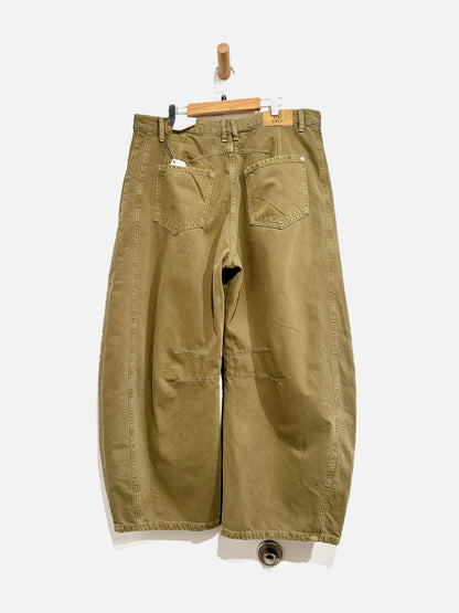 Free People Good Luck Mid Rise Barrel Leg Jeans in Green - 32