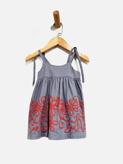 Tea Gray w/ Red Embroidery Dress - 6-12Mo