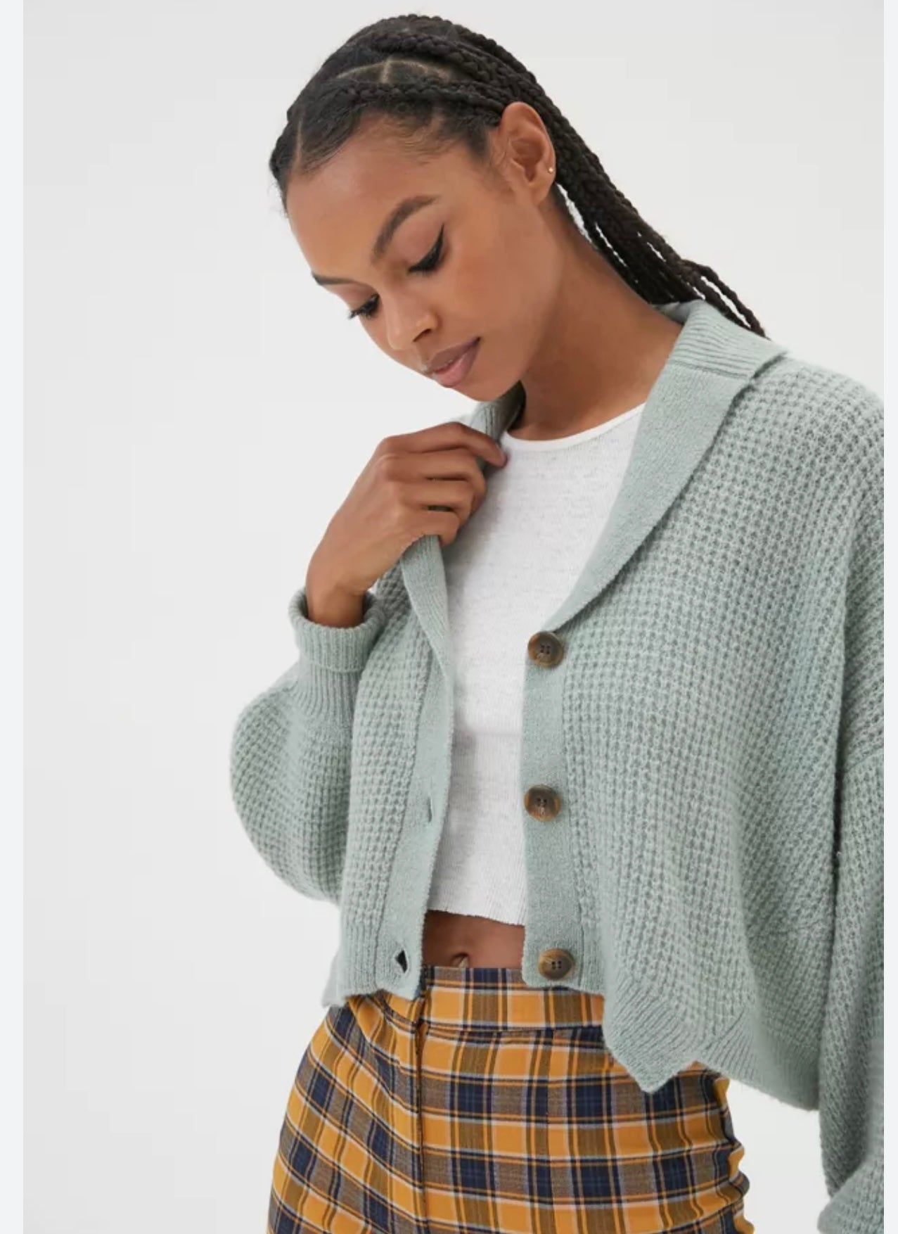 Urban Outfitters Green Cable Knit Cropped Cardigan - Small