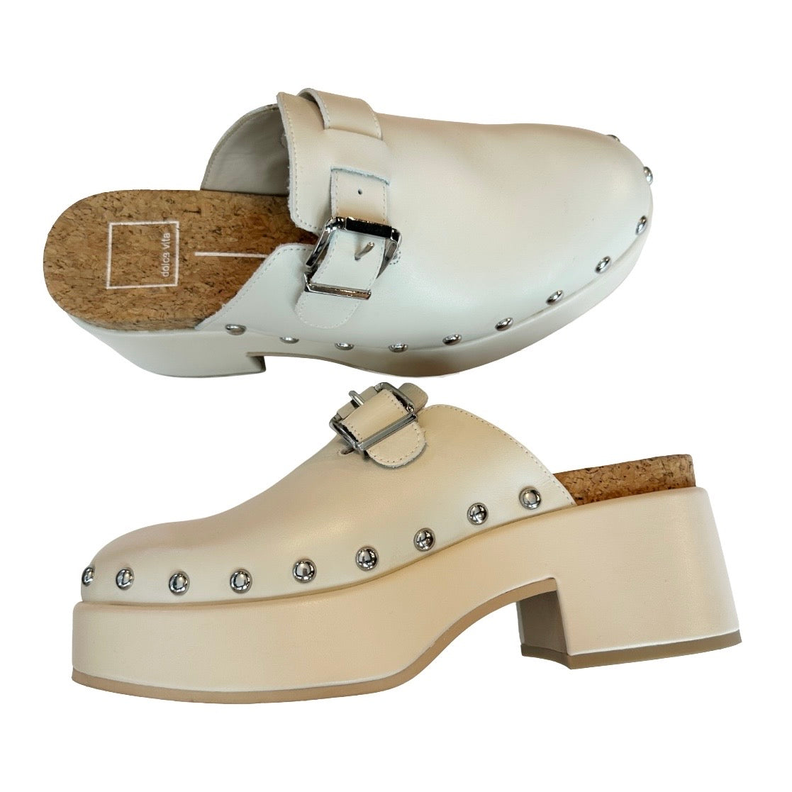 Dolce Vita Cream Platform Studded Clogs - 8