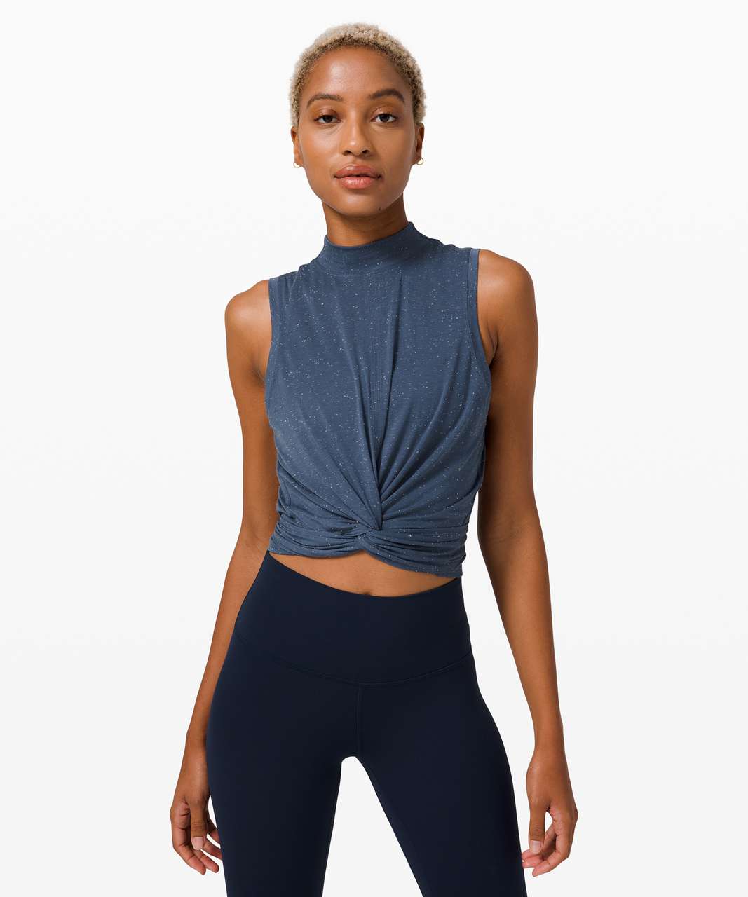 Lululemon Time to Restore Mock Neck Tank in Iron Blue/White
