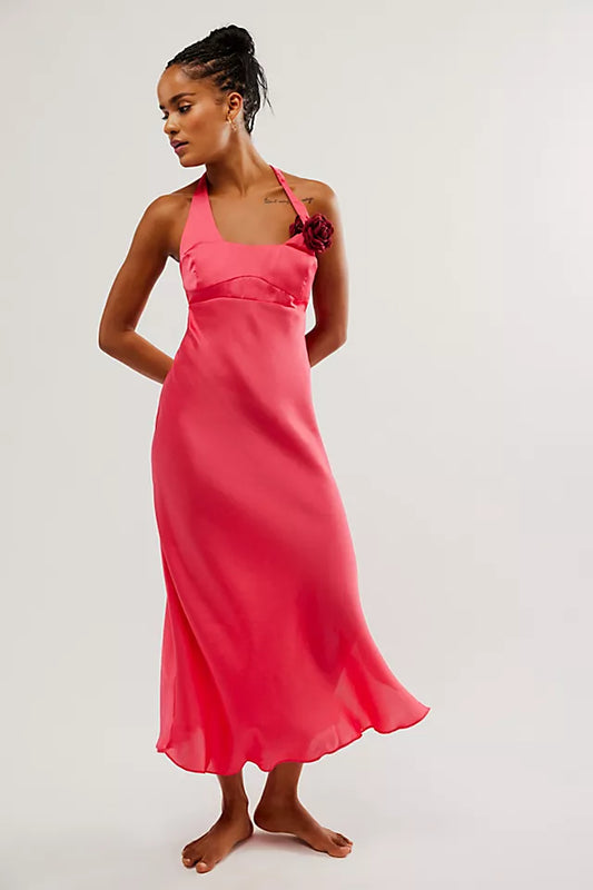 Free People NWT Intimately Happy Hour Pink Satin Midi Dress - XL