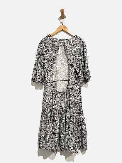 Free People B&W Floral Drop Waist Low Back Dress - Large