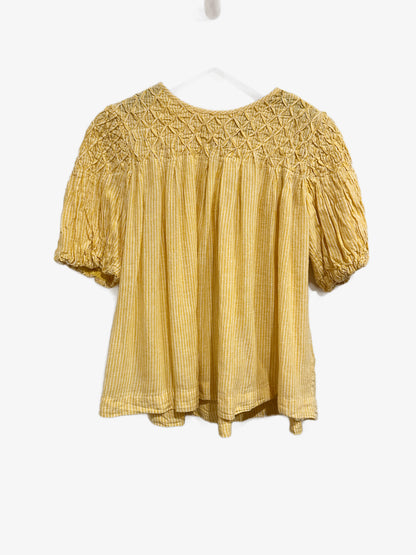 Anthropologie The Liza Puff-Sleeve Smocked Linen Top in Yellow - Medium