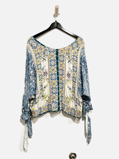 Free People Blue Floral Button Down Blouse - Medium