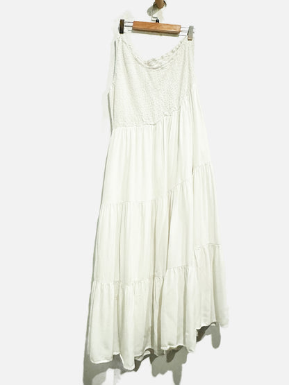 Anrabess White One Shoulder Tiered Dress - XL