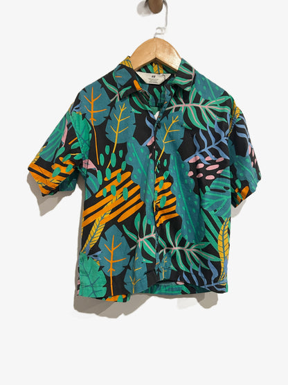 H&M Black Colorful Leaf Button Down - 4-5