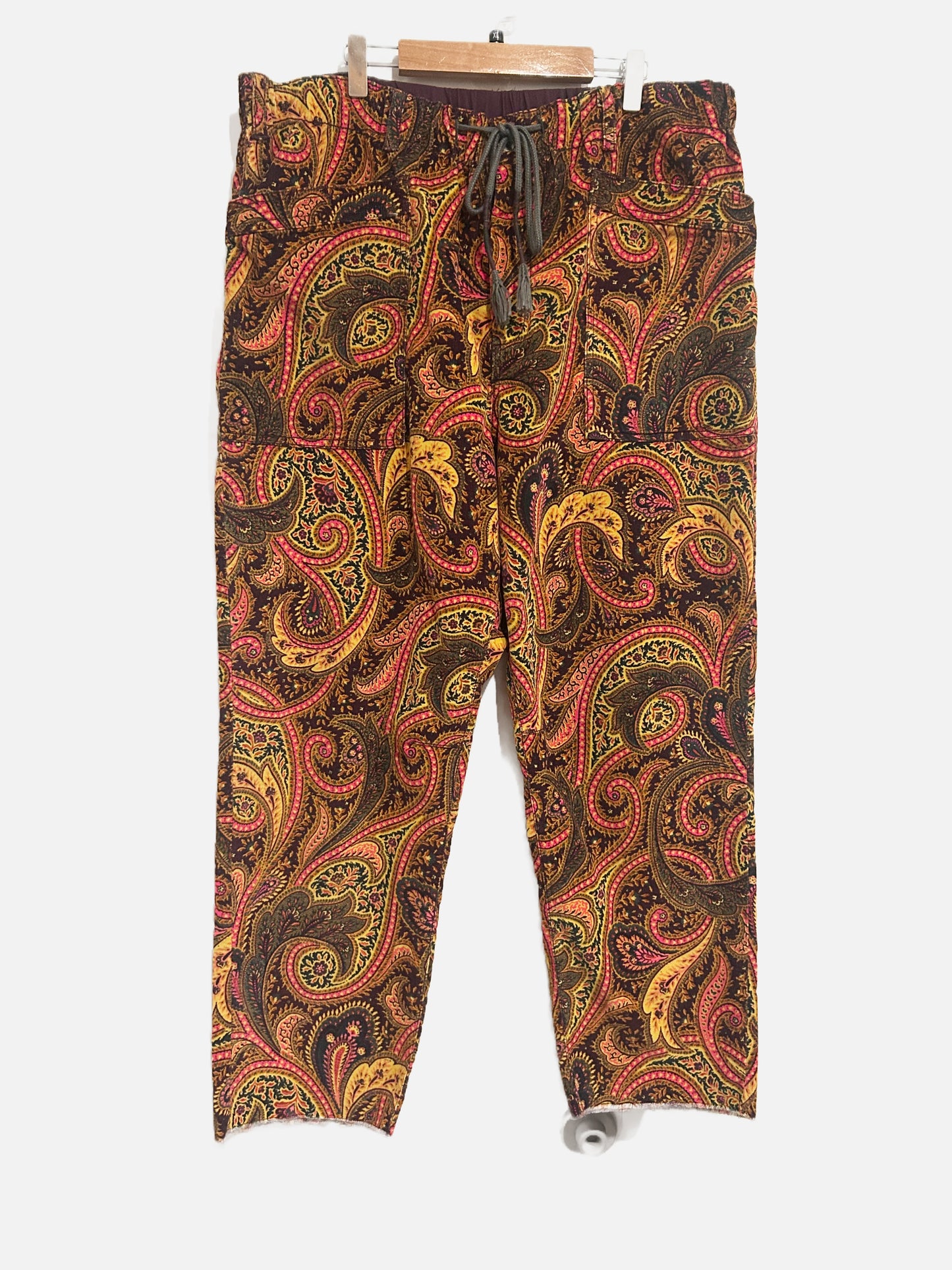 Free People City Slouch Printed Cord Pants in Magenta Combo - XL