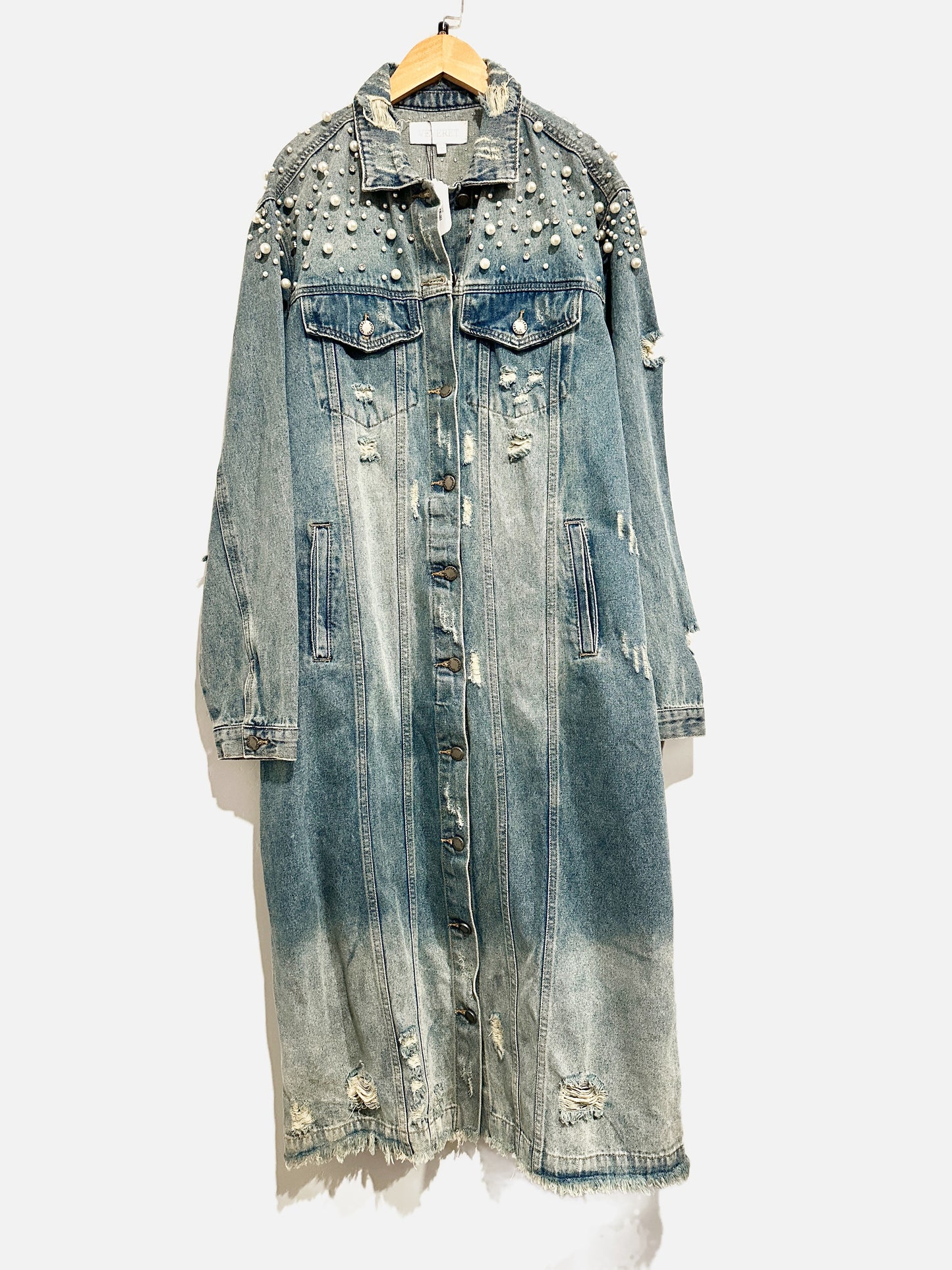 Veveret Pearl Denim Duster Jacket - Large