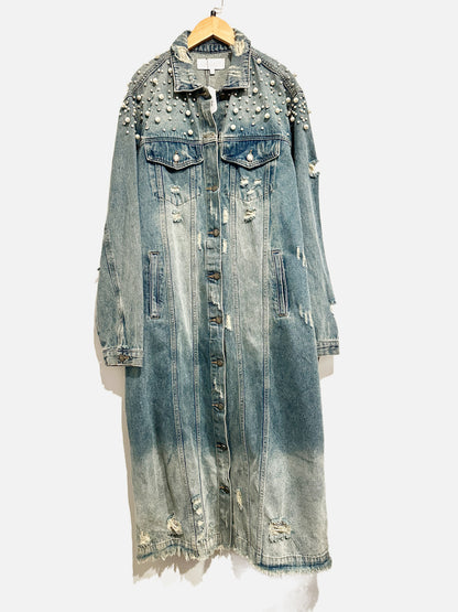 Veveret Pearl Denim Duster Jacket - Large