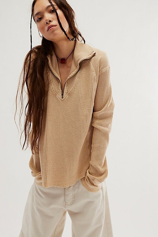 Free People Ashton Zip Thermal in Sand - XS