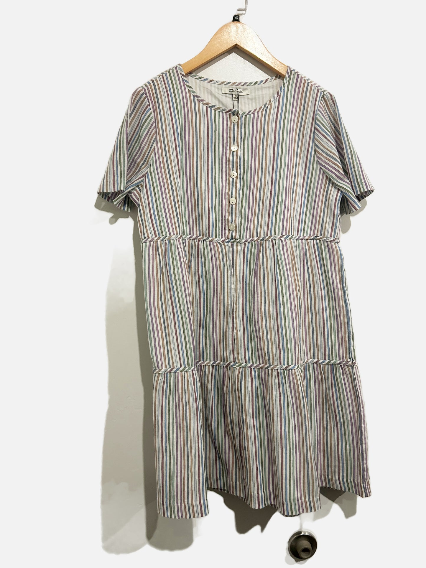 Madewell Striped Button-Front Tiered Mini Dress - XS