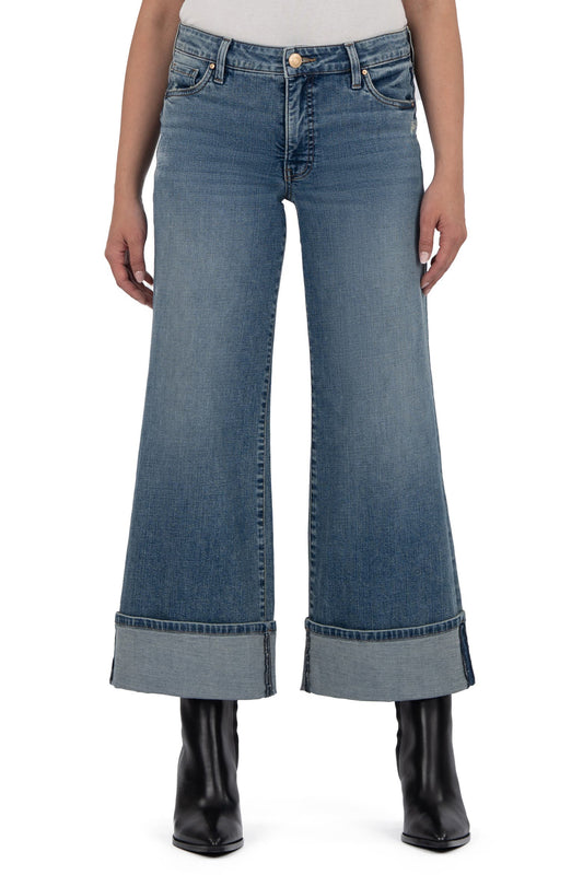 Kut Meg Cuffed Mid-Rise Wide Leg Jeans - 0