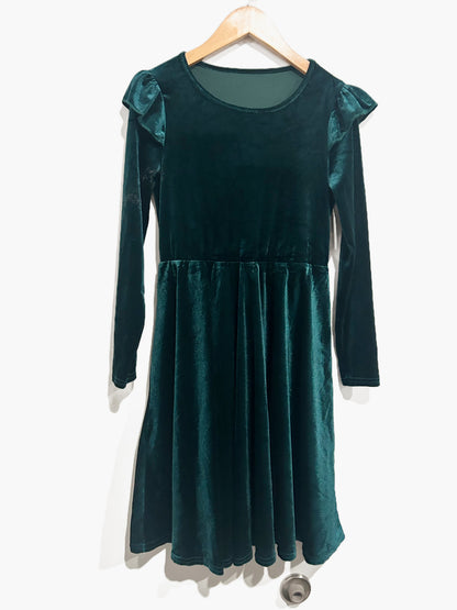Kids Green Velvet LS Maxi Dress
