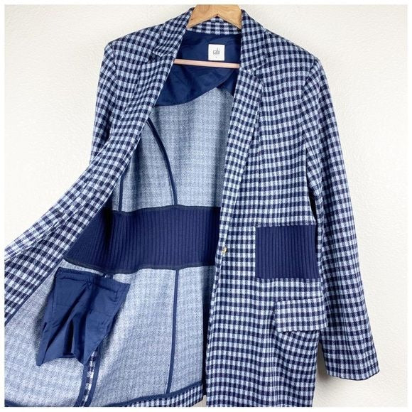 Cabi Check Up Navy Plaid Blazer Size Large