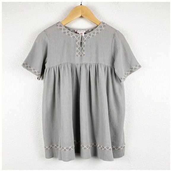 Bonpoint Brode Main Kids Gray Embroidered Dress Size 6