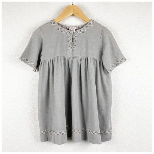 Bonpoint Brode Main Kids Gray Embroidered Dress Size 6