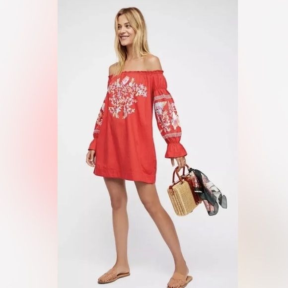 Free People Fleur Du Jour Enchanted Garden Dress in Red Size Small