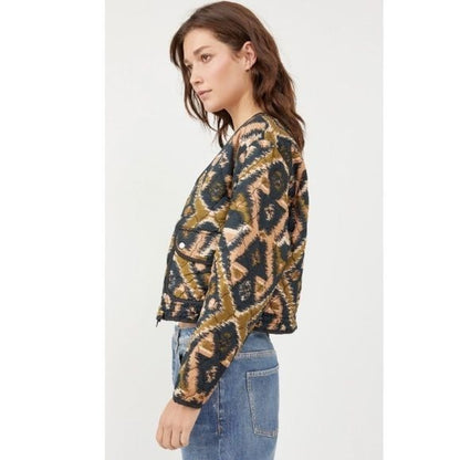 Free People NWT Peggy Quilted Jacket in Black Combo Size Medium