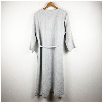 Eileen Fisher NWT Organic Linen Belted Shirtdress in Pearl Size Large