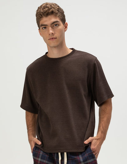 RSQ Men’s Textured Boxy Tee in Brown - XS