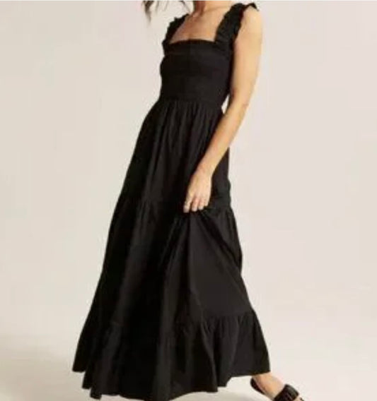Abercrombie & Fitch Black Smocked Tiered Maxi Dress - Medium