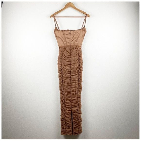 House of CB Lillian Corset Ruched Maxi Dress Mocha Size XS