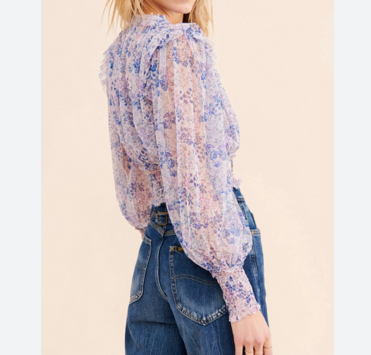 Free People Twyla Purple Floral Sheer Blouse - Medium