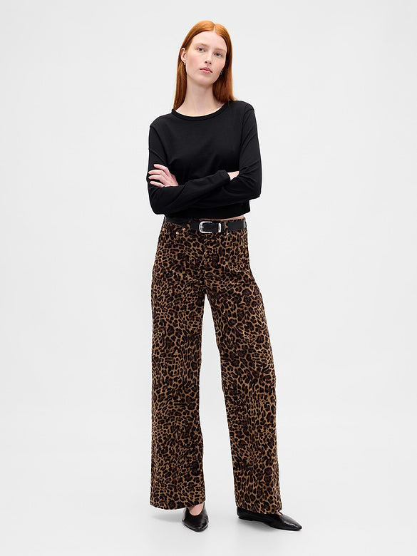 Gap High Rise Stride Corduroy Wide Leg Pants in Leopard - 29