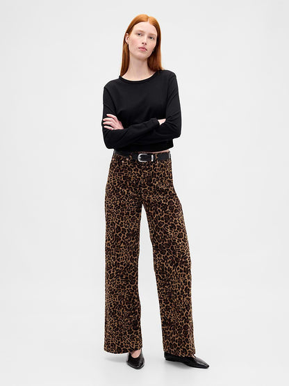 Gap High Rise Stride Corduroy Wide Leg Pants in Leopard - 29