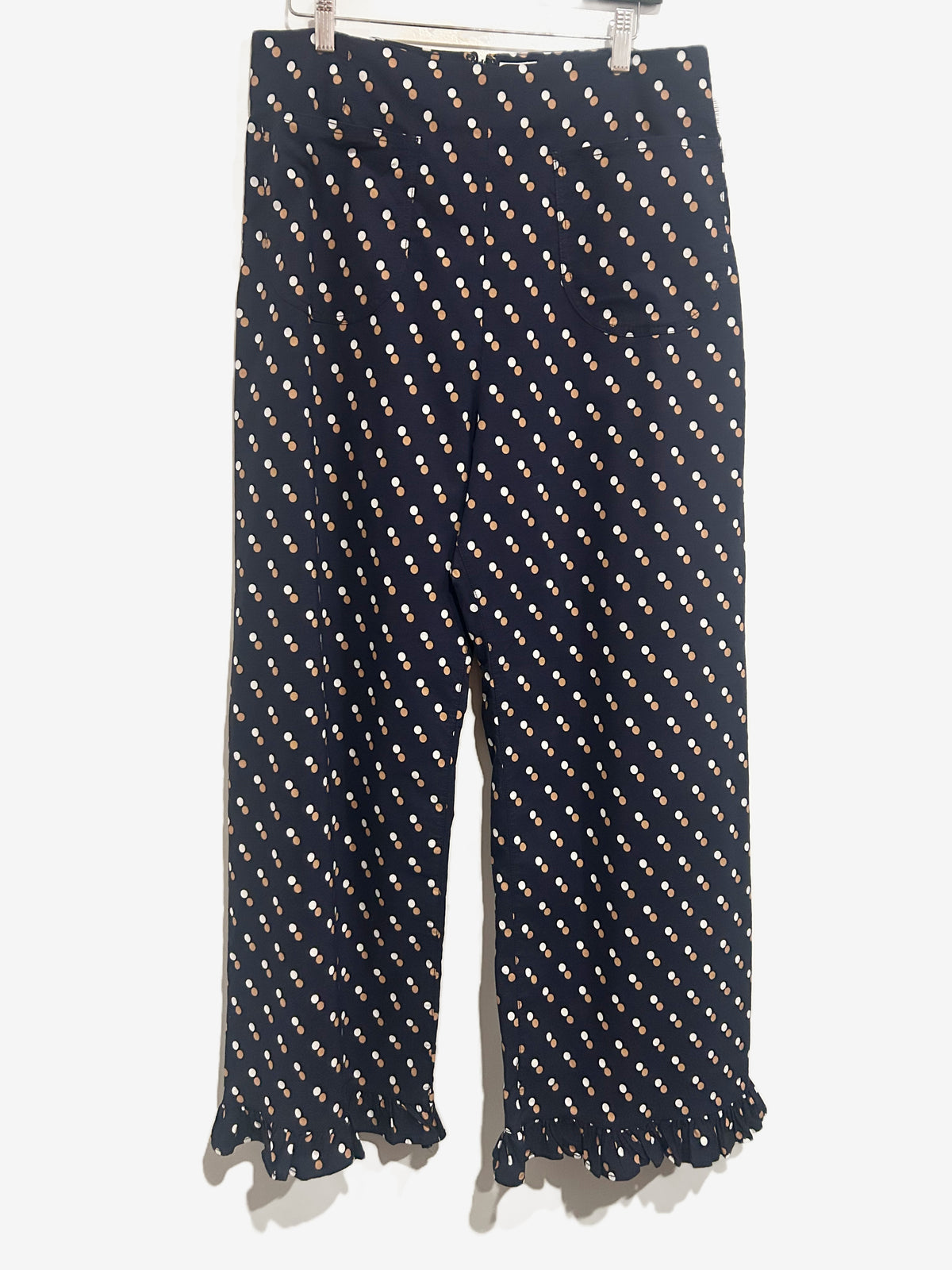 NWT Anthropologie Maeve Colette Cropped High Rise Wide Leg Trousers in Blue Dot - 32T