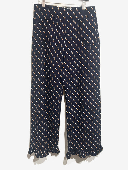 NWT Anthropologie Maeve Colette Cropped High Rise Wide Leg Trousers in Blue Dot - 32T