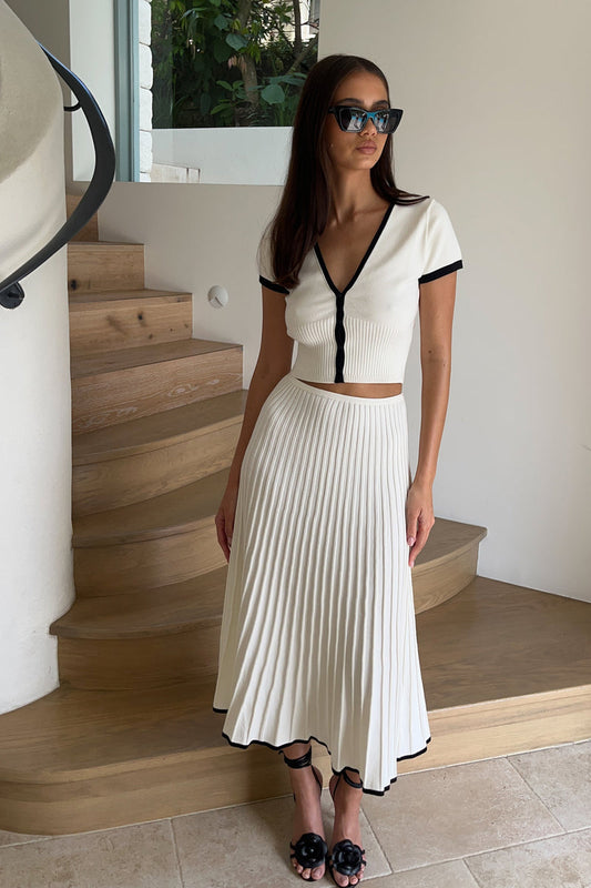 Commense White Ribbed Midi Skirt - XS
