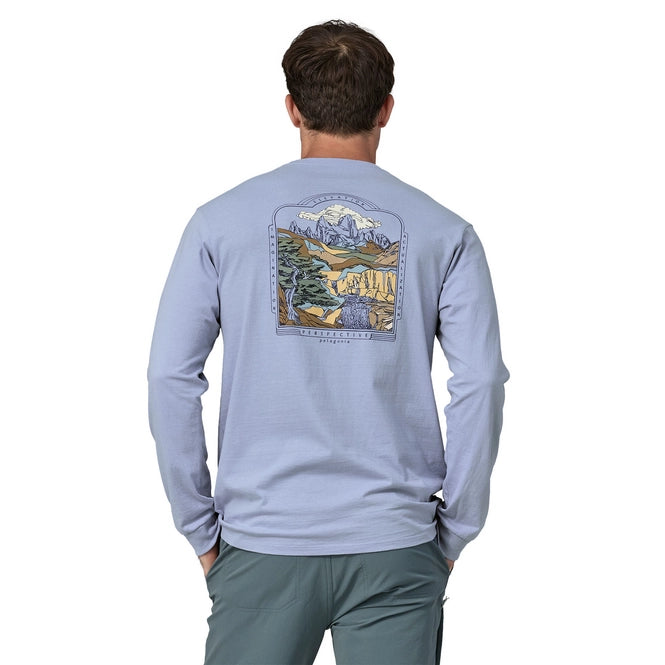 Patagonia Unisex 50 Year Recycled Cotton Pocket Long Sleeve T-Shirt in Pale Periwinkle - S/M